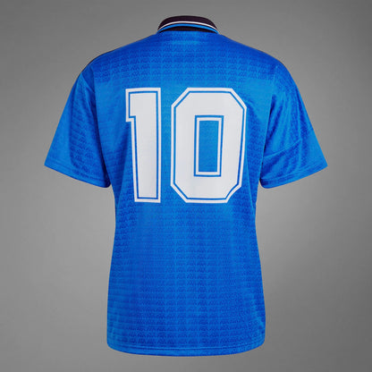 Blue sports jersey with number 10 on a gray background